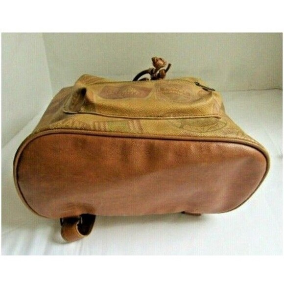 Bonjour Backpack Brown Tan Vegan Leather Postcard Travel Stickers Large main image 5